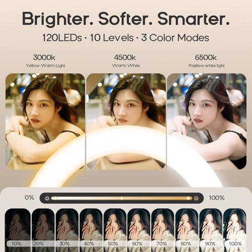10" Magnetic Ring Light Overhead Camera Phone Mount, XINBAOHONG LED Selfie Light with Stand and Phone Holder, Rechargeable Desk Light for Video Recording（Standing）