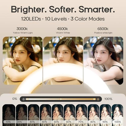 10" Magnetic Ring Light Overhead Camera Phone Mount, XINBAOHONG LED Selfie Light with Stand and Phone Holder, Rechargeable Desk Light for Video Recording（Standing）