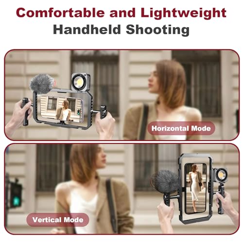 Magnetic Phone Cage with Handle,Smartphone Cage Kit with 360° Rotation Handgrip and Magnetic Sticker for Photography,Compatible with iPhone 17/16/15/14/13 Series and Andriod Phones (Black) - color: Black