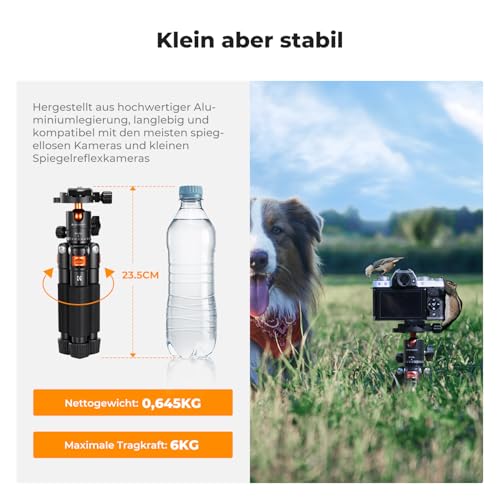K&F CONCEPT 21.6'' Mini Desk Tripod. | Ball Head, Load up to 13.22 lbs/6 KG, 1/4 inch Quick Shoe Plate, Phone Holder, For DSLR Camera Phone - style: S225A0+BH-25L