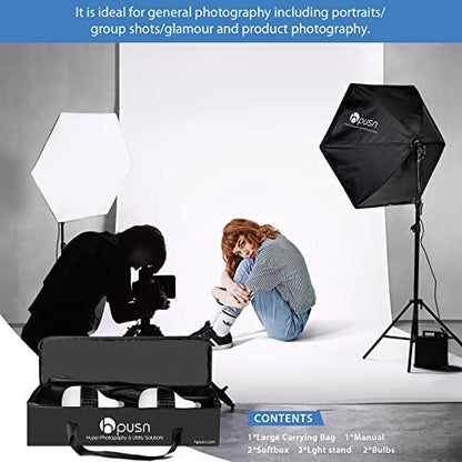 HPUSN Softbox Photography Lighting Kit, 30"X30" Softbox Lighting Kit, 2pcs E27 Socket 5400K LED Bulb, Photo Studio Light for Portrait Lighting, Photography/Video Recording/Live Streaming/YouTube