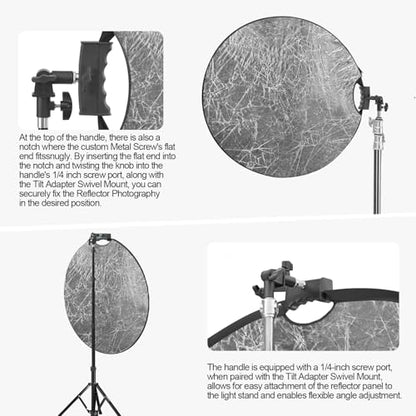 32 Inch (80cm) Photography Reflector, Collapsible Light Reflector with Bag & tilt Adapter, 5 in 1 Handle Reflector for Studio & Outdoor Lighting -Translucent, Silver, Gold, White and Black - style: Single Handle