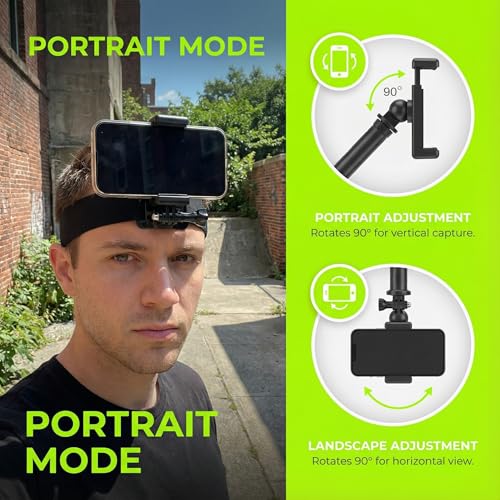 Adjustable Head-Mounted Camera Holder for Cell Phones - Head Mount Strap Bracket for First-Person View Video Shooting - Compatible with most mobile phones and cameras (4"-7")