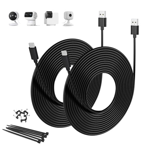 Basesailor USB A to USB C Charger Cable 10FT/2Pack,Long USBC Charging Cable Type C Extension Power Cord 2.0 for TP-Link Tapo 2k C120 Security Camera,Petcube Cam 360,Blink Outdoor 4,No Data Transfer - color: Black, size: 10 FT
