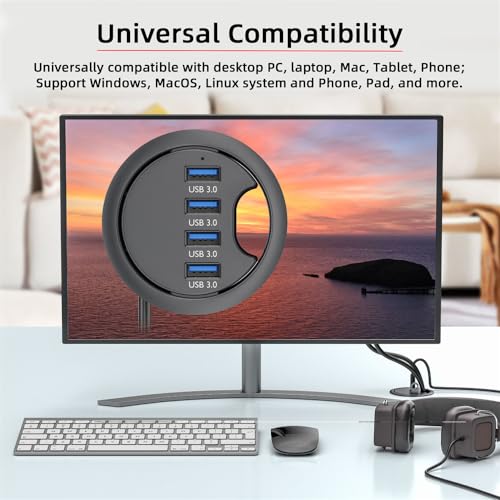 USB 3.0 Hub 4 Port USB 60mm Desk Grommet Splitter Dock Station Interface for Desktop PC Desk - style: 4-USB3.0