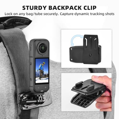 BRDRC Accessories Kit for Insta 360 X5 X4 Air, Chest Mount Head Strap Harness Backpack Clip Holder Wrist Strap, 360°Rotating Adapter + Quick Release for Insta360 One X5 X4 X3 X Camera Accessory Bundle