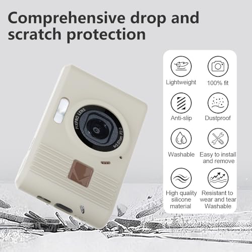 Case for Kodak PIXPRO C1 accessories,Soft Silicone Protective Case,Comes with 2 Screen Protectors and 1 Wrist Strap - Off white - color: Off white