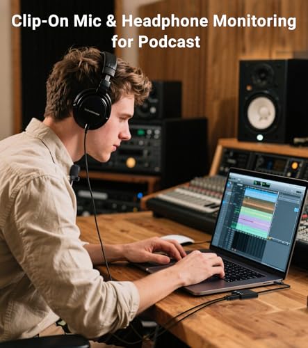 Cubilux USB C Microphone Adapter with Dual 3.5mm TRS Mic Input & Headphone Monitoring, for iPad, iPhone 17/16/15 Series, Android, Tablet, Ideal for Podcast, Zoom, Interview, Vlog