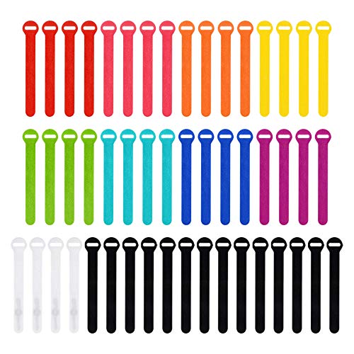 Self-Gripping Cable Ties by Wrap-It Storage, Multi-Color, 5 Inch Straps (50-pack) – Reusable Hook and Loop Cord Organizer Cable Ties for Cord Management and Desk or Office Organization - color: Assorted Colors, size: 5" (50-Pack)