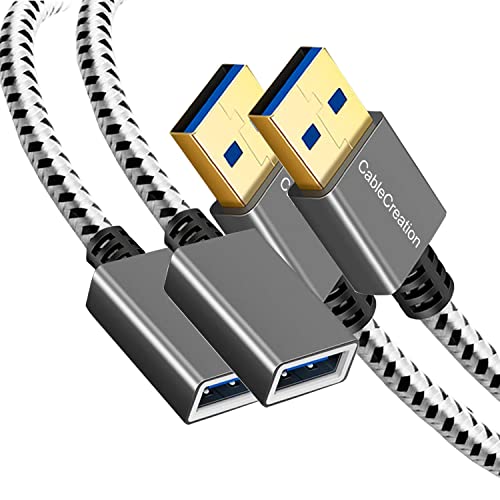 CableCreation [2-Pack] Short USB 3.0 Extension Cable 1FT, USB 3.0 A Male to Female Extender for VR, PlayStation, Xbox, Keyboard, Printer, Scanner, Space Gray 0.3m - size: 1FT-2Pack, style: Straight