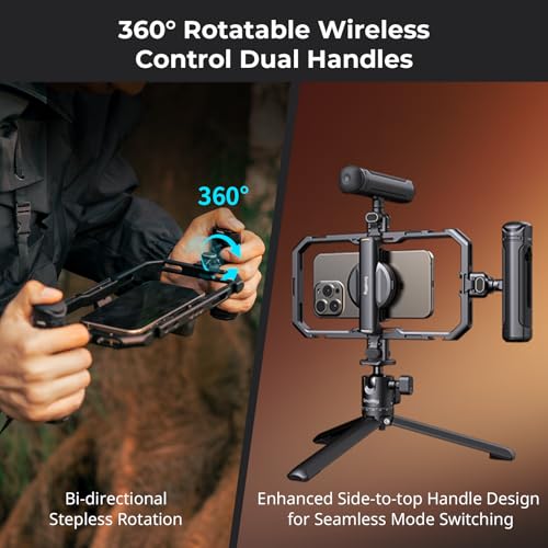 SmallRig All-in-One Universal Quick Release Phone Video Rig Kit Pro, Phone Stabilizer Rig Kit with LED Light Microphone QR Tripod Dual Handles Power Bank Holder, for Creator & Live Streaming - 4704 - style: All-in-One Kit
