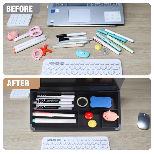 SELEAD Desktop Glass Whiteboard with Storage, Small Dry Erase White Board Computer Pad Keyboard Stand for Home, School, Office Desk Accessories - Black - color: Black