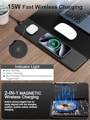 TopMade Mouse Pad with 15W Fast Wireless Charging, 35.43"x15.75" XXXL Large Gaming Waterproof Desk Pad with Ultra-Smooth Surface, Non-Slip Base, Classic Black Computer Desk Mat for MacBook, PC, Laptop - color: Black-35.4"x15.8"