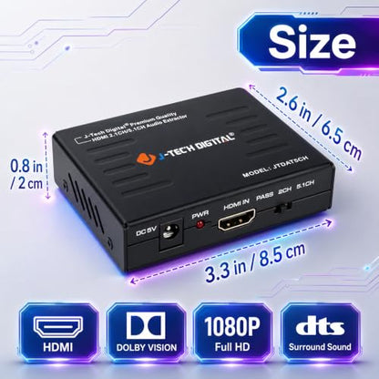 J-Tech Digital Premium Quality 4k HDMI to HDMI + Audio (SPDIF + RCA Stereo) Audio Extractor Converter (JTDAT5CH) - size: 4K 30 Hz