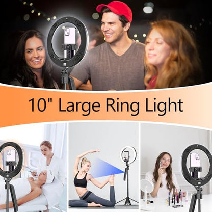 Auto Face Tracking Self Stick Tripod for iPhone with 10" Ring Light Hands-Free 360°Adjustable 70.9 Inch Smart Phone Stand with Remote for Content Creator Vlog Video Recording - size: Tracking Tripod with 10" Ring Light