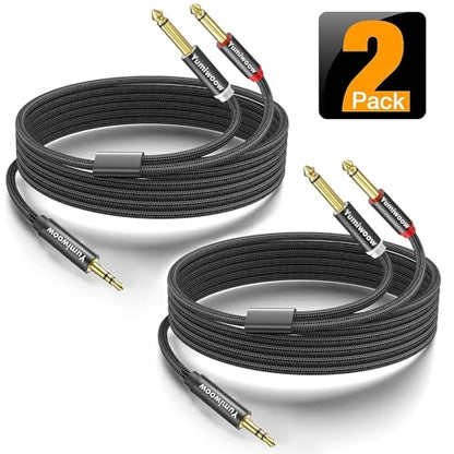 2Pack 16Ft 3.5mm TRS to Dual 6.35mm Stereo Cable 1/8 TRS to Dual 6.35mm 1/4 TS Mono Y Splitter Audio Cord Adapter for Smartphone, Mixer,PC, CD Player, Speakers and Home Stereo System - size: 16.4FT/2Pack
