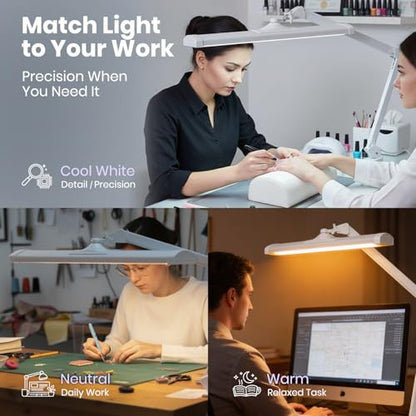 Neatfi 3,500 Lumens LED Desk Lamp – 45W Dimmable Task Light | Adjustable Color Temperature | 3 Light Modes | 540 SMD LEDs | Reading, Craft, Workbench & Office (White-2, 26-Inch Wide Shade) - color: White-2
