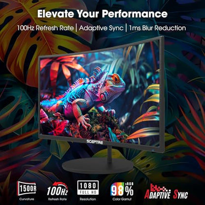 New! Sceptre Curved 24-inch Gaming Monitor 100Hz 1080p R1500 98% sRGB HDMI x2 VGA Build-in Speakers, VESA Wall Mount Machine Black 2026 (C248W-1920RN Series) - style: 24" Curved Gaming 2025