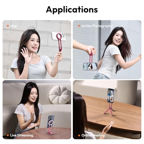 ULANZI MA30 Magnetic Phone Tripod Stand for iPhone - Aluminium Maglock Smartphone Mini Tripod Pocket Cell Phone Stand Strong Magnet Quick Mount Compatible with iPhone 17 16 15 14 13 12 Series, Red - color: Red