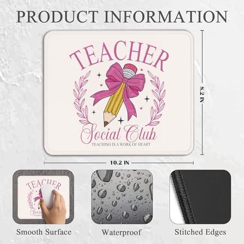 School Teacher Mouse Pad - Teacher Gift, Teacher Desk Must Haves Decor, Waterproof Non-Slip Rubber Base Pink Coquette Mousepad for Wireless Mouse 7.9x9.5 Inch