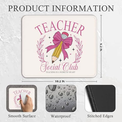 School Teacher Mouse Pad - Teacher Gift, Teacher Desk Must Haves Decor, Waterproof Non-Slip Rubber Base Pink Coquette Mousepad for Wireless Mouse 7.9x9.5 Inch