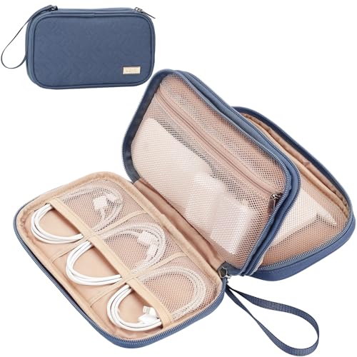 NISHEL Travel Cord Organizer Case, Double Layers Tech Electronic Bag, Essentials for Charger, Cable, Phone, Flash drive, Medium, Aegean-Blue - color: Aegean-Blue, size: Medium