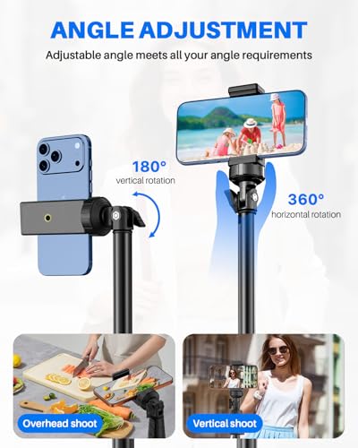 67" Phone Tripod, MIIASI Extendable Tripod for iPhone, Selfie Stick with Remote and Phone Holder, Compatible with iPhone/Android/Camera, Light Stand - color: Black