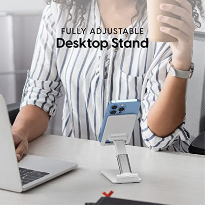 TALK WORKS Adjustable Cell Phone Desk Mount Compatible w/ iPhone 13/14 Series - Flexible Stand for Office, Home, Tabletop (White) - color: White