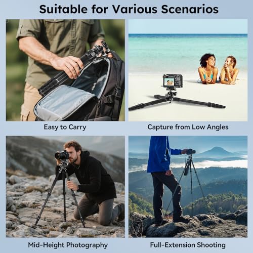 SIRUI Carbon Fiber Travel Tripod, 50" Compact Lightweight Backpack Tripod with Low Profile Ball Head with Quick Release Plate for Arca, 6 Mounting Points for Camera and Phone, AM-225S+G0 - size: AM-225S+G0