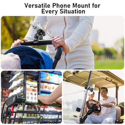 Magnetic Phone Holder Clamp Mount - 20 x N52 Strong Magnet Universal Mount | For Gym, Spin Bikes (Fits Peloton), Treadmills, Strollers, Golf Cart, Shopping Cart - Compatible with MagSafe iPhone 12 to 17