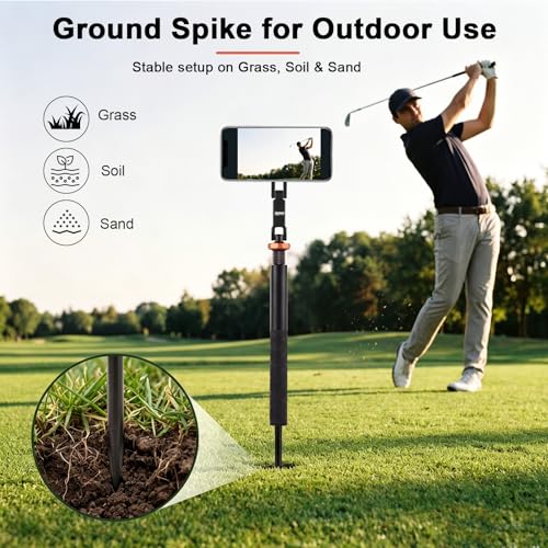 Golf Tripod, Golf Phone Stand for Swing Recording, Magnetic Golf Phone Holder with Ground Spike & Tripod Base, Adjustable Golf Stand for iPhone, Cameras & Action Cameras, Compatible with MagSafe