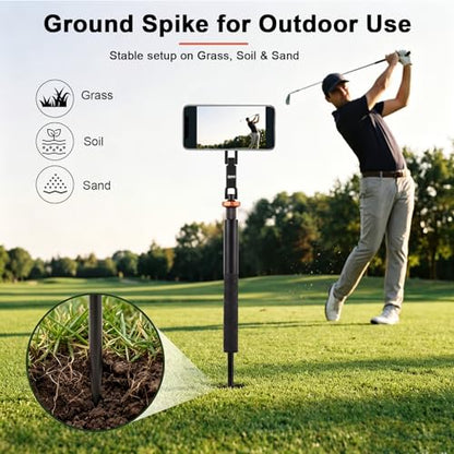 Golf Tripod, Golf Phone Stand for Swing Recording, Magnetic Golf Phone Holder with Ground Spike & Tripod Base, Adjustable Golf Stand for iPhone, Cameras & Action Cameras, Compatible with MagSafe