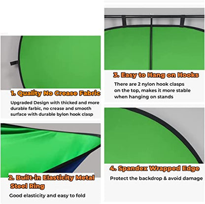 Blue Green Screen Backdrop Double Sided Collapsible Greenscreen Backdrop with Carrying Bag,Portable Pop Up Green Screen Background for Streaming Webcam (Blue & Green, 47.2 * 59.1") - size: 47.2*59.1"(No stand)