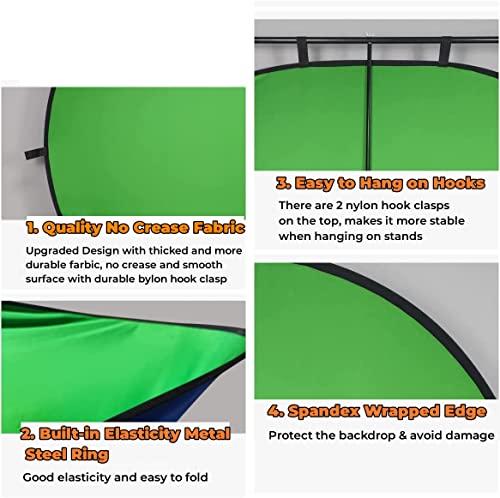 Blue Green Screen Backdrop Double Sided Collapsible Greenscreen Backdrop with Carrying Bag,Portable Pop Up Green Screen Background for Streaming Webcam, Blue & Green 59.1 * 78.7" - size: 59.1*78.7"(No stand)