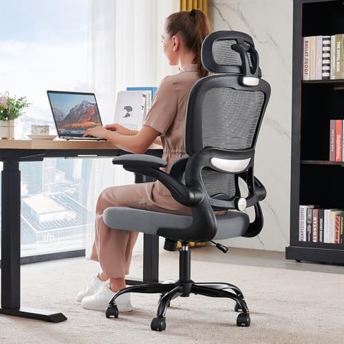TRALT Office Chair Ergonomic Desk Chair, 330 LBS Home Mesh Office Desk Chairs with Wheels, Comfortable Gaming Chairs (1, Black Grey) - color: Black Grey