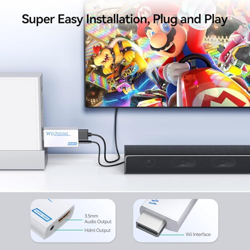 GANA Wii to HDMI Converter 1080P Full HD, Wii HDMI Adapter with 3.5mm Audio & HDMI Output, Compatible with Wii/Wii U, HDTV, Monitor, Projector, Supports All Wii Display Modes - color: White