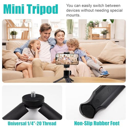 Mini Travel Tripod for DJI Osmo Pocket 3 & 2, 1/4"-20 Threaded Foldable Tabletop Stand with 360° Tripod Head, Compatible with Osmo Pocket 3 & 2, Cameras & Smartphones