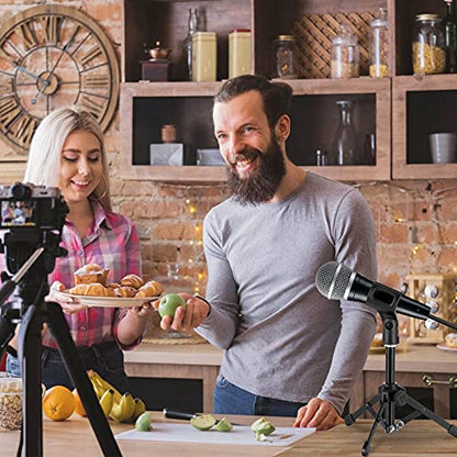 Microphone Stand Desk, BILIONE Portable Foldable Tripod with Mic Clip Holder Adjustable Desktop Microphone Stand for Dynamic Microphone