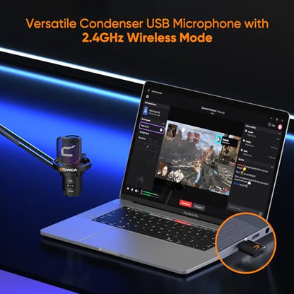 COMICA EJoy Uni Pro Wireless USB Condenser Gaming Microphone for PC, PS4, PS5, USB C Phone and Mac, Boom Arm RGB Computer Mic for Twitch, Streaming, Podcasting, Noise Cancellation Mic with Mute, Gain - color: Black