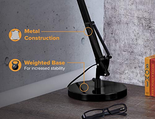 Bostitch Office VLF100D Swing Arm Desk Lamp, Metal, 36" Reach with Multi-Joint Adjustment, Includes Replaceable LED Bulb (VLF), Black - style: Base, Black