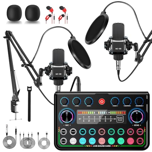 ALSO GO Podcast Equipment Bundle for 2, Podcast Microphone Bundle with Voice Changer, Recording Studio Equipment with Audio Interface, for Podcasting, Recording, Singing, Streaming, Gaming