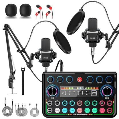 ALSO GO Podcast Equipment Bundle for 2, Podcast Microphone Bundle with Voice Changer, Recording Studio Equipment with Audio Interface, for Podcasting, Recording, Singing, Streaming, Gaming