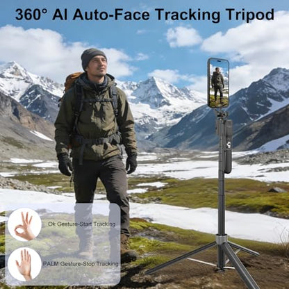 Magnetic Auto Face Tracking Tripod for iPhone that Follows Your Movement, 71" Portable Selfie Stick Tripod with Remote 360 Rotation, Magnetic Phone Tripod Stand for Vlogging, Travel, Video Recording