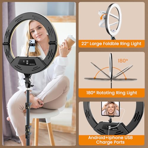 18 inch Ring Light with Tripod Stand for Phone Camera iPad Selfie Live Stream YouTube TikTok Video Shooting Best Lighting Atmosphere Ringlight - color: Blackish-brown