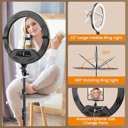 18 inch Ring Light with Tripod Stand for Phone Camera iPad Selfie Live Stream YouTube TikTok Video Shooting Best Lighting Atmosphere Ringlight - color: Blackish-brown