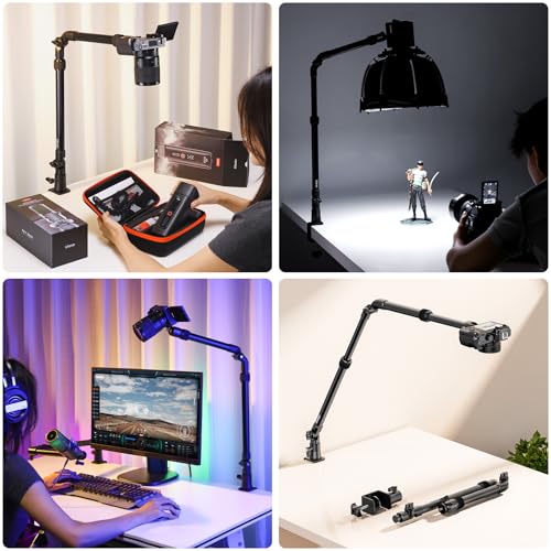 ULANZI ZJ02 Camera Desk Mount Overhead Magic Arm, 98cm/38.6inch Aluminum Adjustable Articulating Arm with 1/4" Ball Head for Cameras DSLR Lights Mount for Live Streaming/Photo Video Shooting