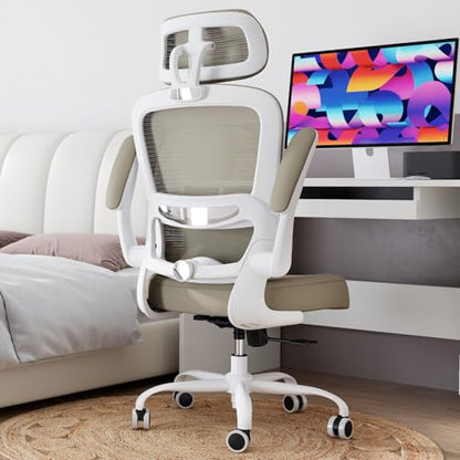 TRALT Office Chair Ergonomic Desk Chair, 330 LBS Home Mesh Office Desk Chairs with Wheels, Comfortable Gaming Chairs (1, Khaki) - color: Khaki