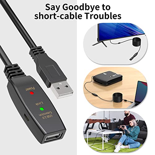 50FT Active USB Extension Cable 2.0 Male to Female with A Extension chipset Signal Booster - Active Extension/Repeate - color: USB 2.0 Extension Cable Black, size: 50FT