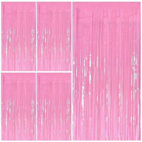 Pink Party Streamers Foil Fringe Backdrop Curtains Tinsel Streamers Birthday Party Decorations Fringe Backdrop for Birthday Party Graduation Bridal Shower - color: Macaron Pink, size: 5 Pack