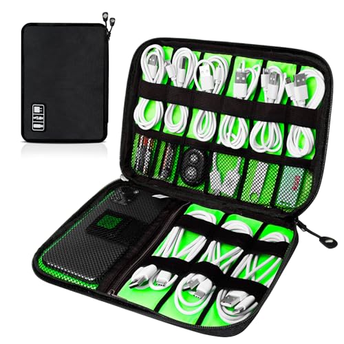Cord Organizer Travel, Electronics Organizer Tech Pouch - Portable Cable Organizer Bag for Cords, Charger, Phone, SD Card, Power Bank for Travel & Daily Use -Black Green - color: Black